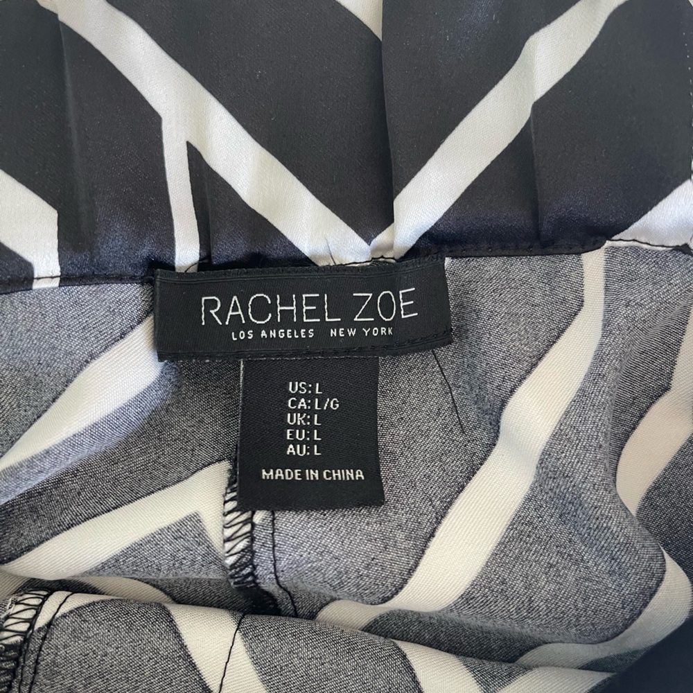 Rachel Zoe Black & White Geometric Satin-Like Pants - Size Large - Picture 4 of 6